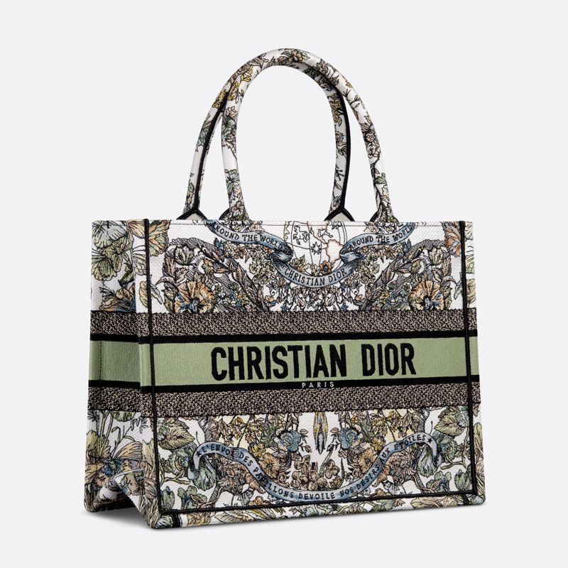 Dior Book Tote In Butterfly Around The World Motif Canvas White/Green - Image 2