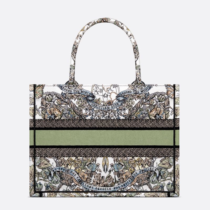 Dior Book Tote In Butterfly Around The World Motif Canvas White/Green - Image 3