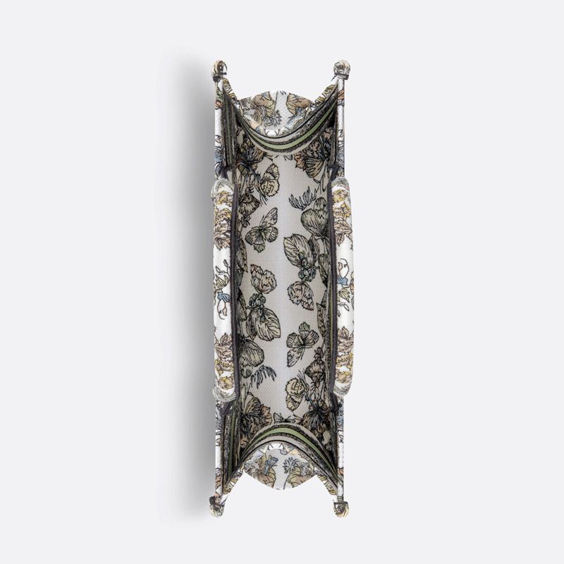 Dior Book Tote In Butterfly Around The World Motif Canvas White/Green - Image 4