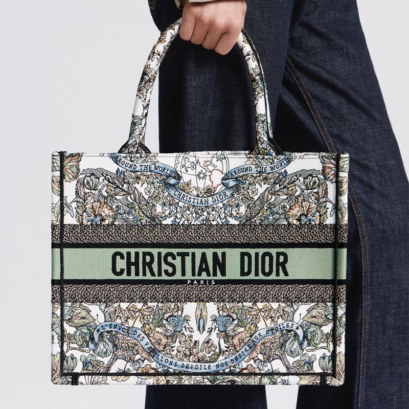Dior Book Tote In Butterfly Around The World Motif Canvas White/Green - Image 5