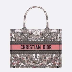 Dior Book Tote In Butterfly Around The World Motif Canvas White/Pink