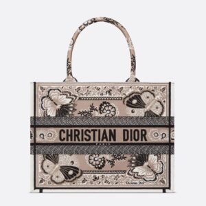 Dior Book Tote In Butterfly Bandana Motif Canvas Beige