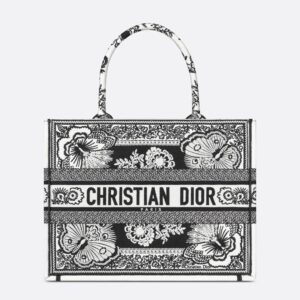 Dior Book Tote In Butterfly Bandana Motif Canvas Black