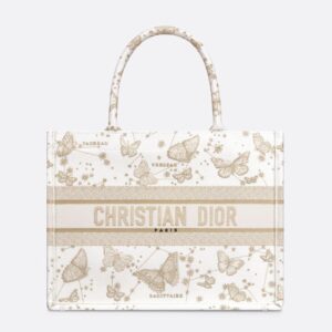 Dior Book Tote In Butterfly Zodiac Motif Canvas White/Gold