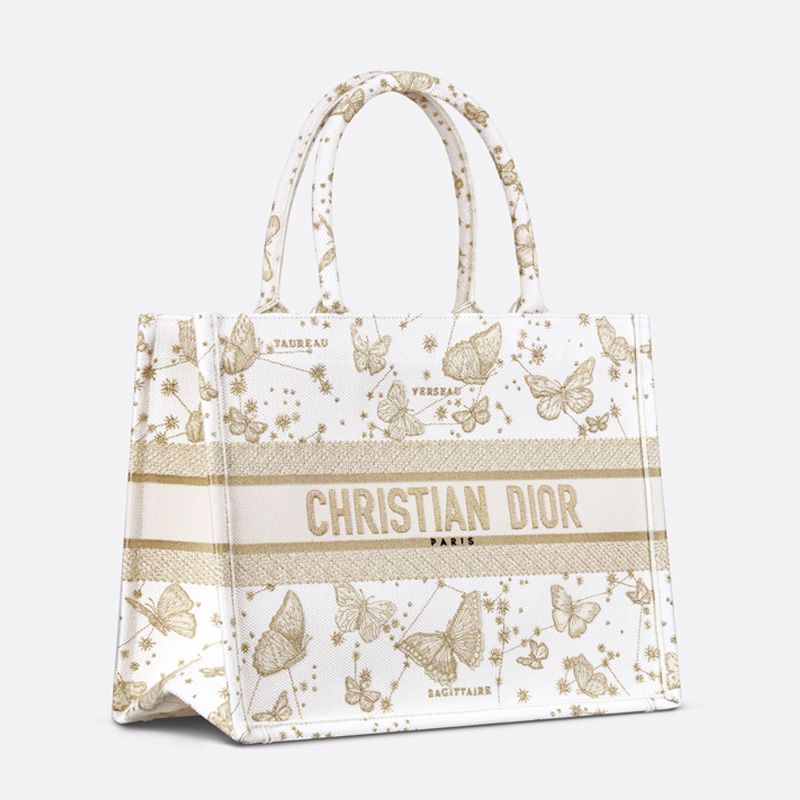 Dior Book Tote In Butterfly Zodiac Motif Canvas White/Gold - Image 2