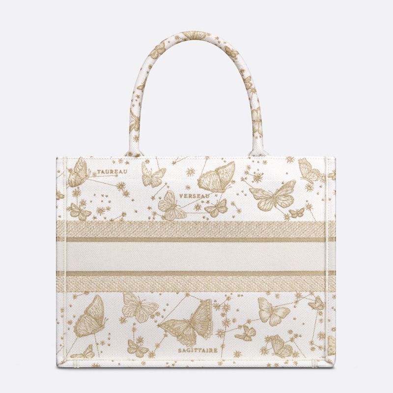 Dior Book Tote In Butterfly Zodiac Motif Canvas White/Gold - Image 3