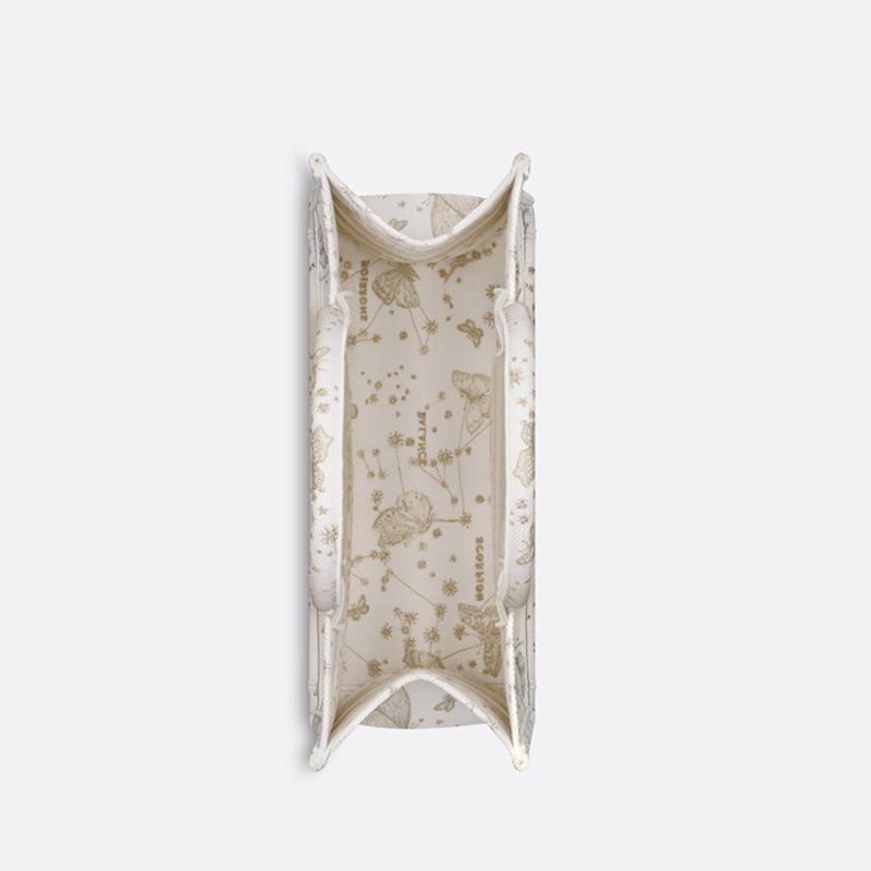 Dior Book Tote In Butterfly Zodiac Motif Canvas White/Gold - Image 4