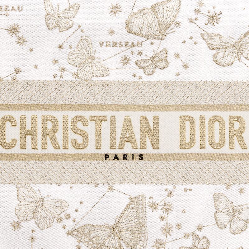 Dior Book Tote In Butterfly Zodiac Motif Canvas White/Gold - Image 5