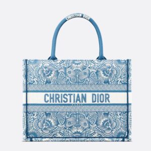Dior Book Tote In D-Butterfly Paisley Motif Canvas Blue