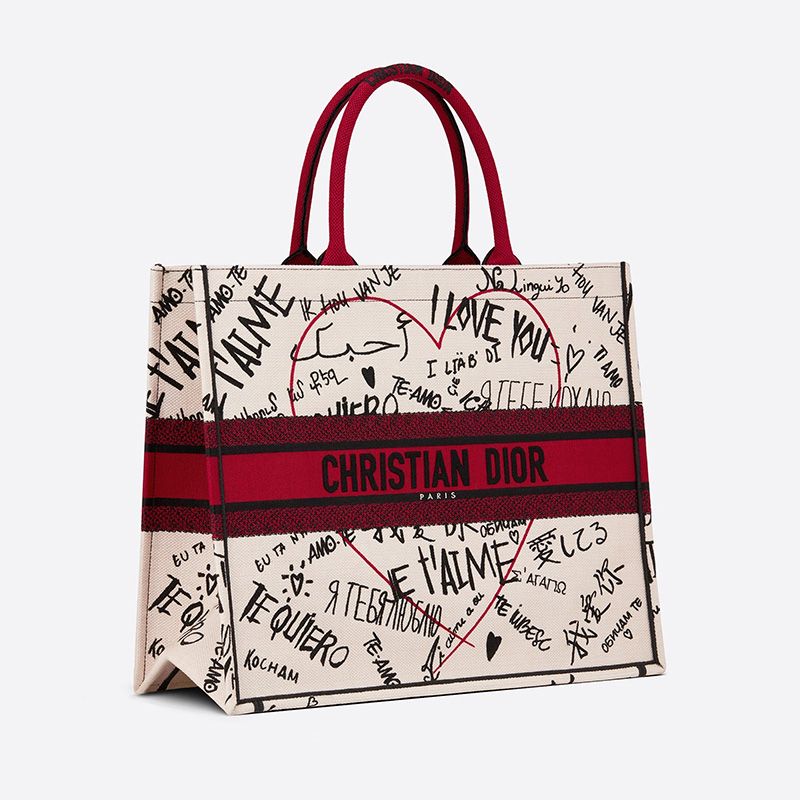 Dior Book Tote Dioramour Graffiti Motif Canvas White - Image 2