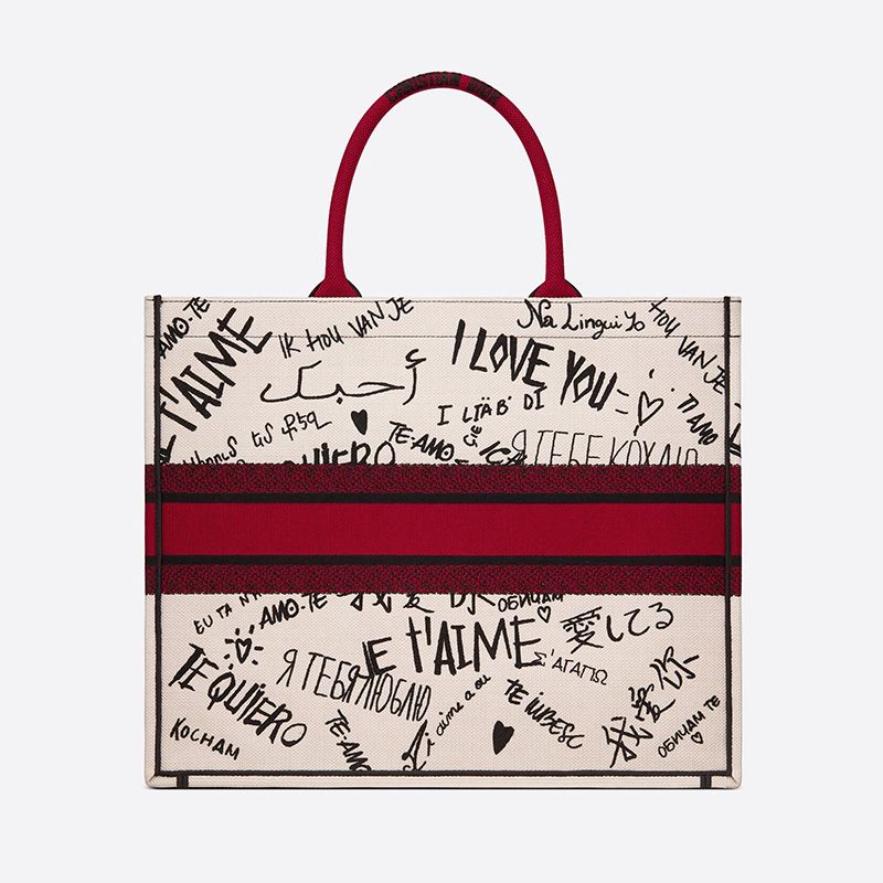 Dior Book Tote Dioramour Graffiti Motif Canvas White - Image 3