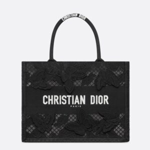 Dior Book Tote D-Lace Butterfly Motif Macrame Black