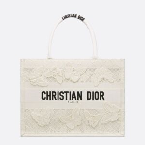 Dior Book Tote D-Lace Butterfly Motif Macrame White