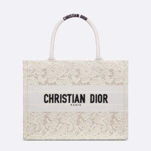 Dior Book Tote D-Lace Motif Macrame White