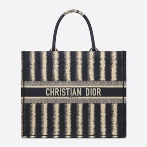 Dior Book Tote D-Stripes Motif Canvas Blue