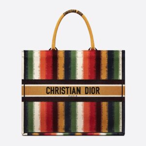 Dior Book Tote D-Stripes Motif Canvas Multicolor
