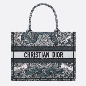Dior Book Tote In Flowers Around the World Motif Canvas Blue