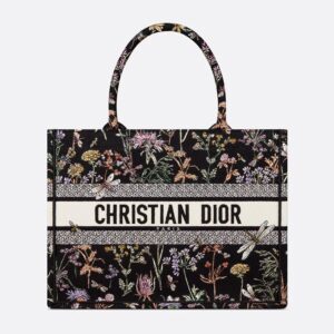 Dior Book Tote In Herbarium Motif Canvas Black