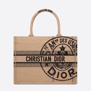 Dior Book Tote In Jute Motif Canvas Beige