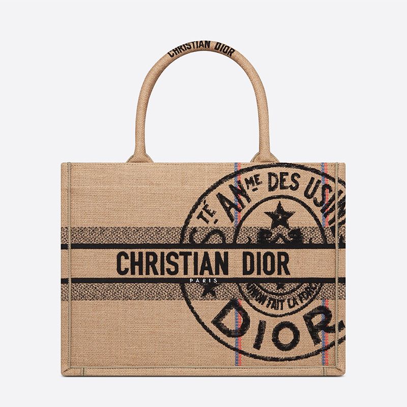 Dior Book Tote In Jute Motif Canvas Beige