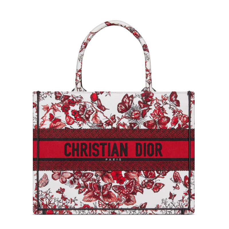 Dior Book Tote In Le Coeur des Papillons Motif Canvas White/Red