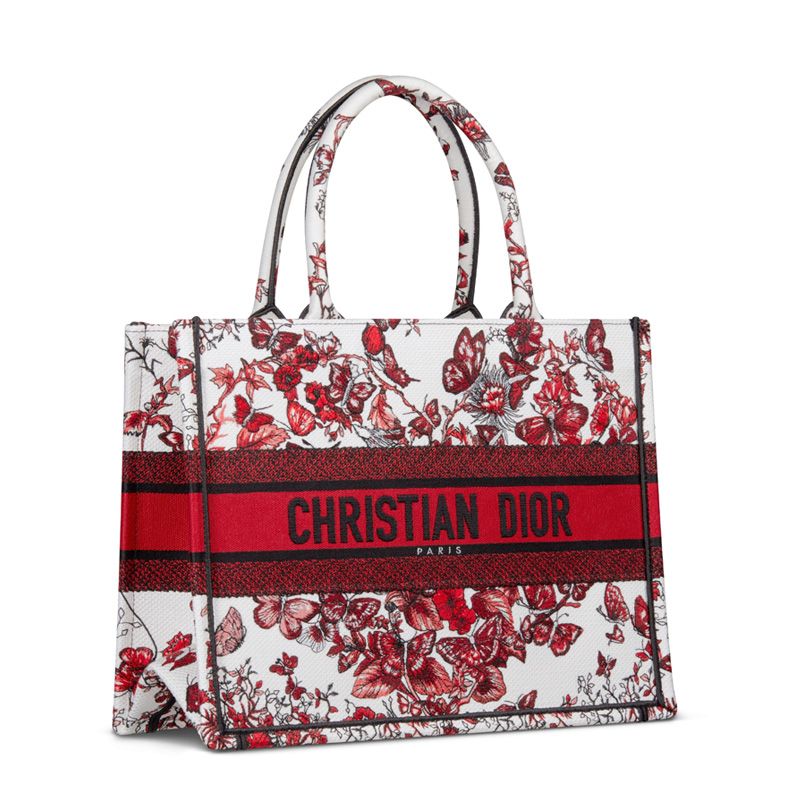 Dior Book Tote In Le Coeur des Papillons Motif Canvas White/Red - Image 3
