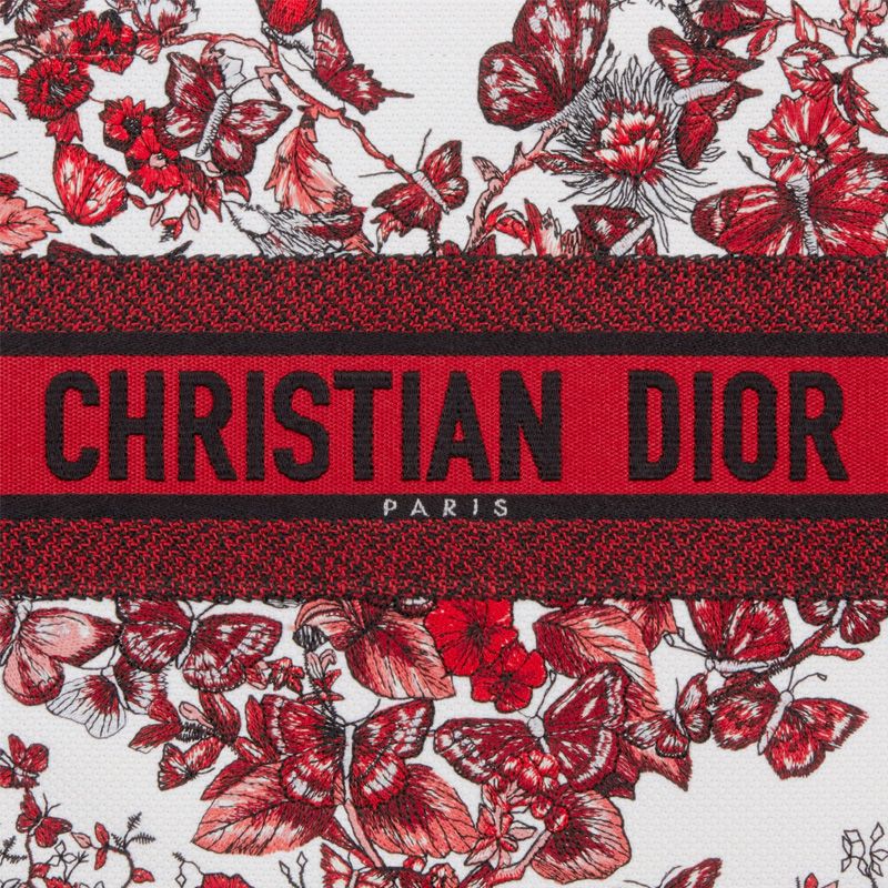 Dior Book Tote In Le Coeur des Papillons Motif Canvas White/Red - Image 5