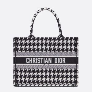 Dior Book Tote In Macro Houndstooth Motif Canvas Black