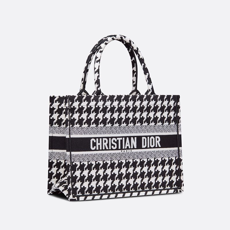 Dior Book Tote In Macro Houndstooth Motif Canvas Black - Image 2