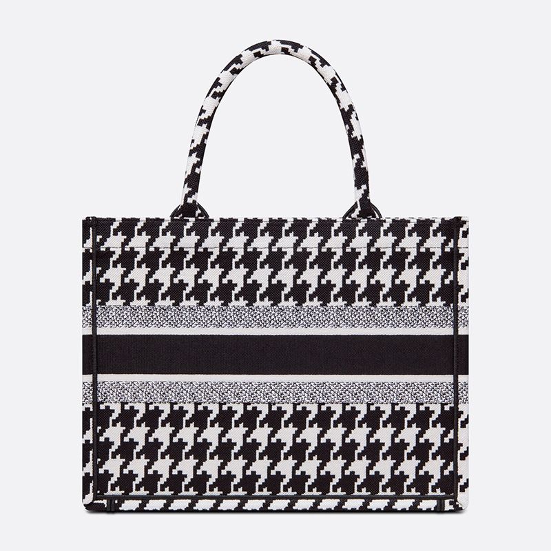 Dior Book Tote In Macro Houndstooth Motif Canvas Black - Image 3
