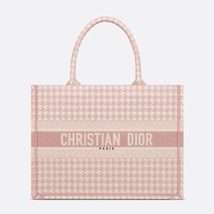 Dior Book Tote In Macro Houndstooth Motif Canvas Cherry