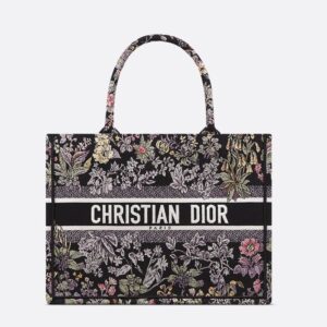 Dior Book Tote In Millefiori Unicorn Motif Canvas Black