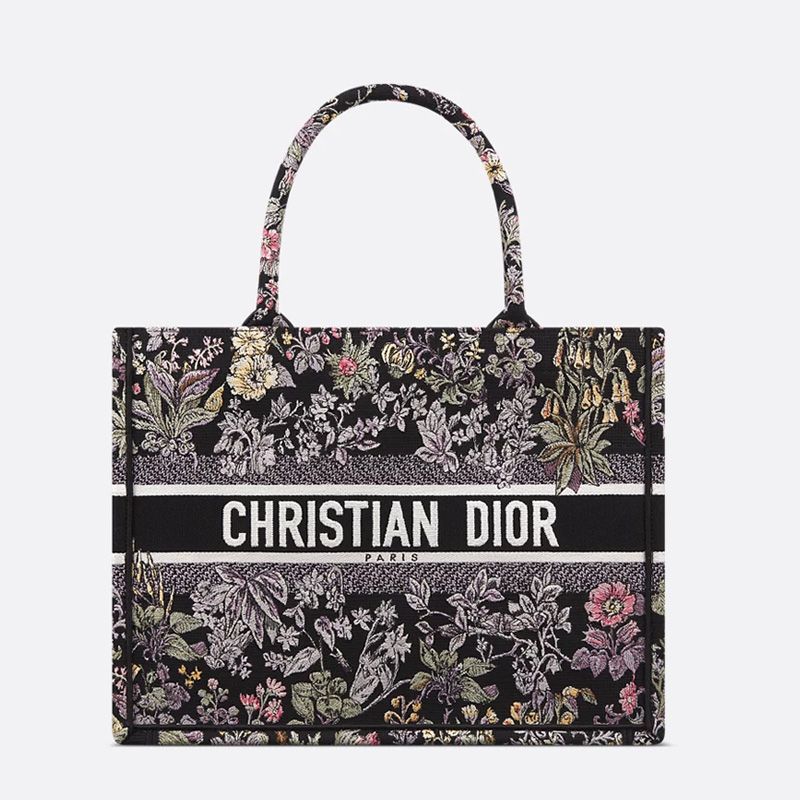 Dior Book Tote In Millefiori Unicorn Motif Canvas Black