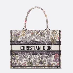 Dior Book Tote In Millefiori Unicorn Motif Canvas White
