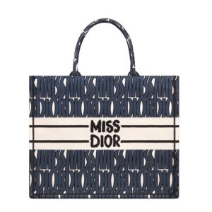 Dior Book Tote In Miss Dior Allover Motif Canvas Blue