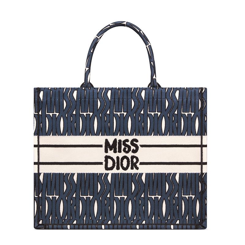 Dior Book Tote In Miss Dior Allover Motif Canvas Blue