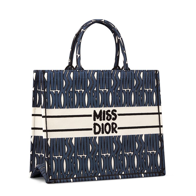 Dior Book Tote In Miss Dior Allover Motif Canvas Blue - Image 3