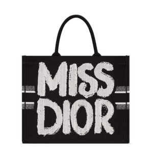 Dior Book Tote In Miss Dior Graffiti Motif Canvas Black