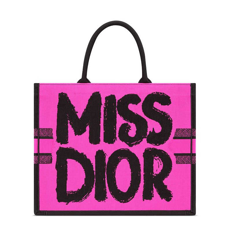 Dior Book Tote In Miss Dior Graffiti Motif Canvas Rose