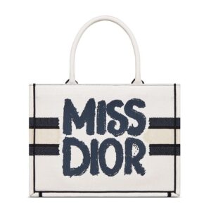 Dior Book Tote In Miss Dior Graffiti Motif Canvas White