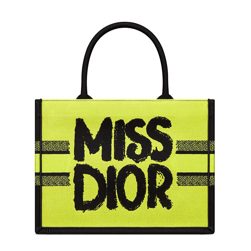 Dior Book Tote In Miss Dior Graffiti Motif Canvas Yellow