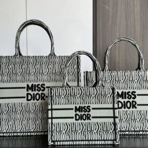 Dior Book Tote In Miss Dior Allover Motif Canvas Green