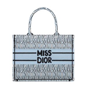 Dior Book Tote In Miss Dior Allover Motif Canvas Sky Blue