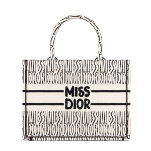 Dior Book Tote In Miss Dior Allover Motif Canvas White