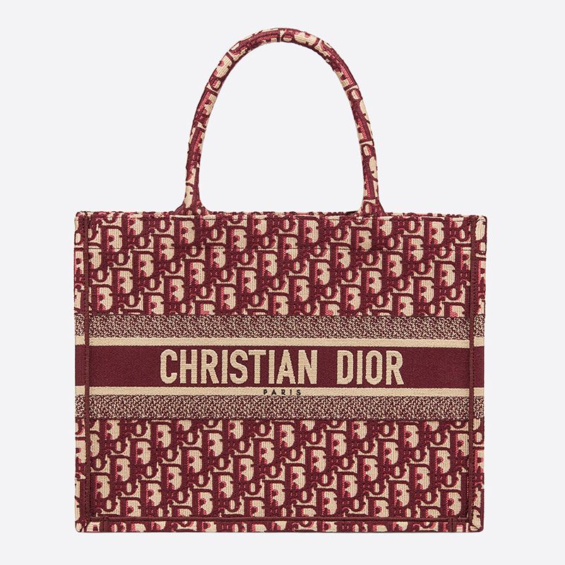 Dior Book Tote In Oblique Motif Canvas Burgundy