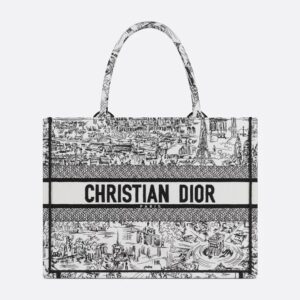 Dior Book Tote In Paris Allover Motif Canvas White