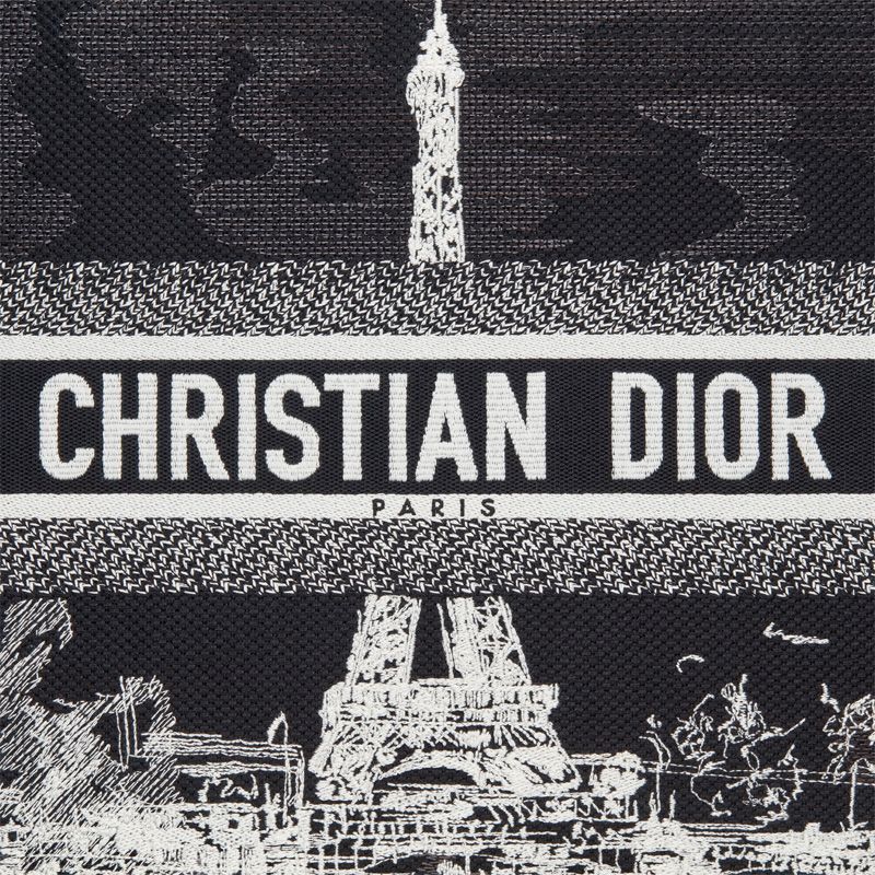 Dior Book Tote In Paris Eiffel Tower Motif Canvas Black - Image 5