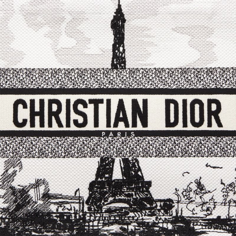 Dior Book Tote In Paris Eiffel Tower Motif Canvas White - Image 5