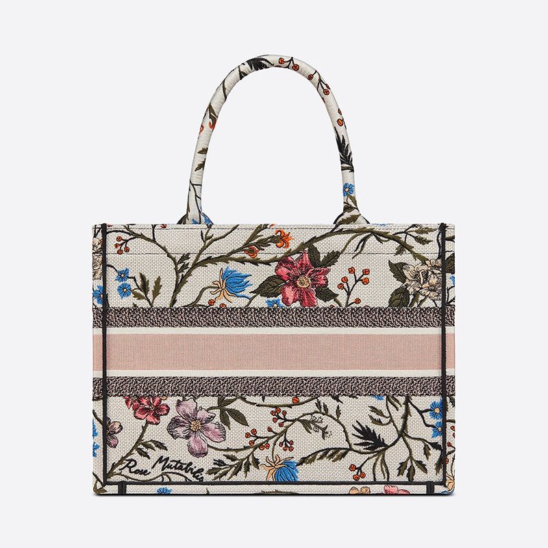 Dior Book Tote In Rosa Mutabilis Motif Canvas White - Image 3