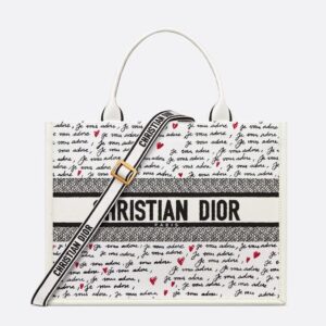 Dior Book Tote with Strap In Dioramour Je Vous Adore Motif Canvas White